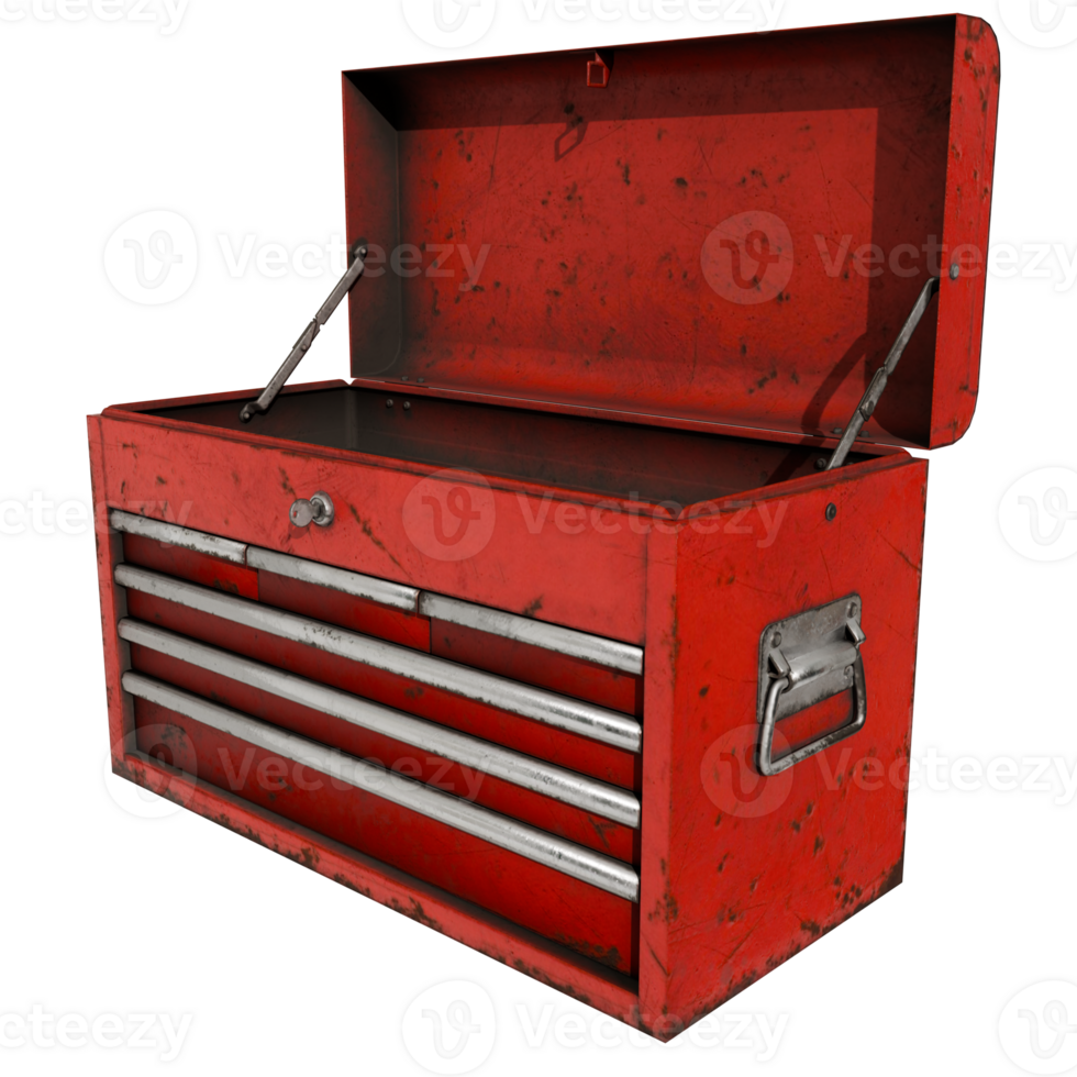 A red toolbox with four drawers png
