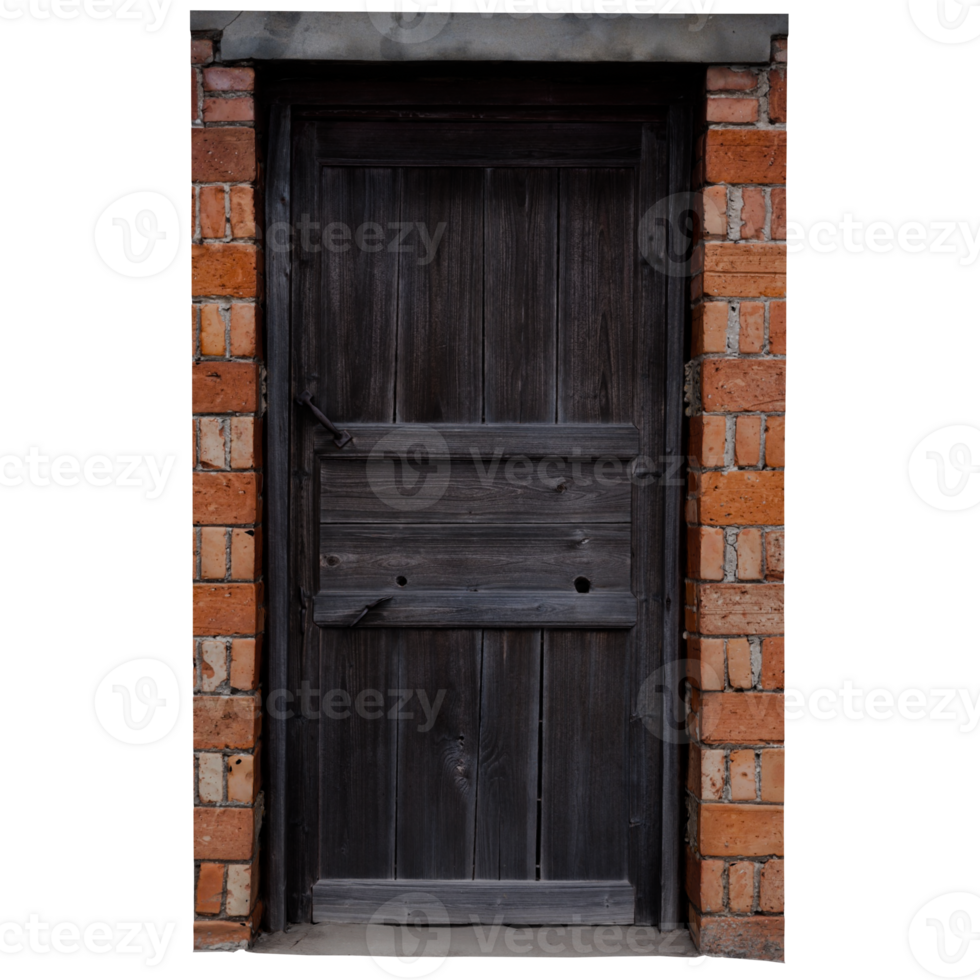 A wooden door in a brick building png