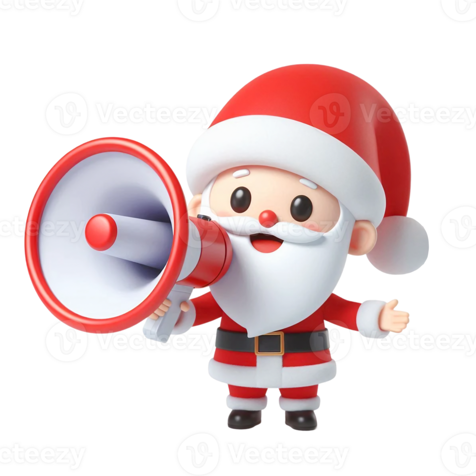 3D Cheerful Santa Claus using a megaphone and gesturing enthusiastically png