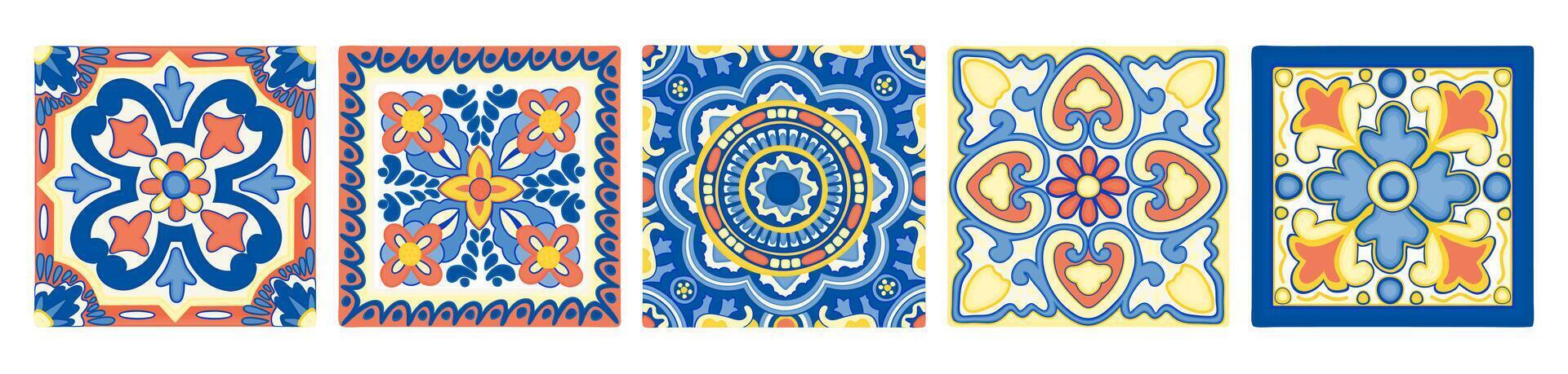 Mediterranean tiles. Azulejo decorative art. set isolated on white background vector