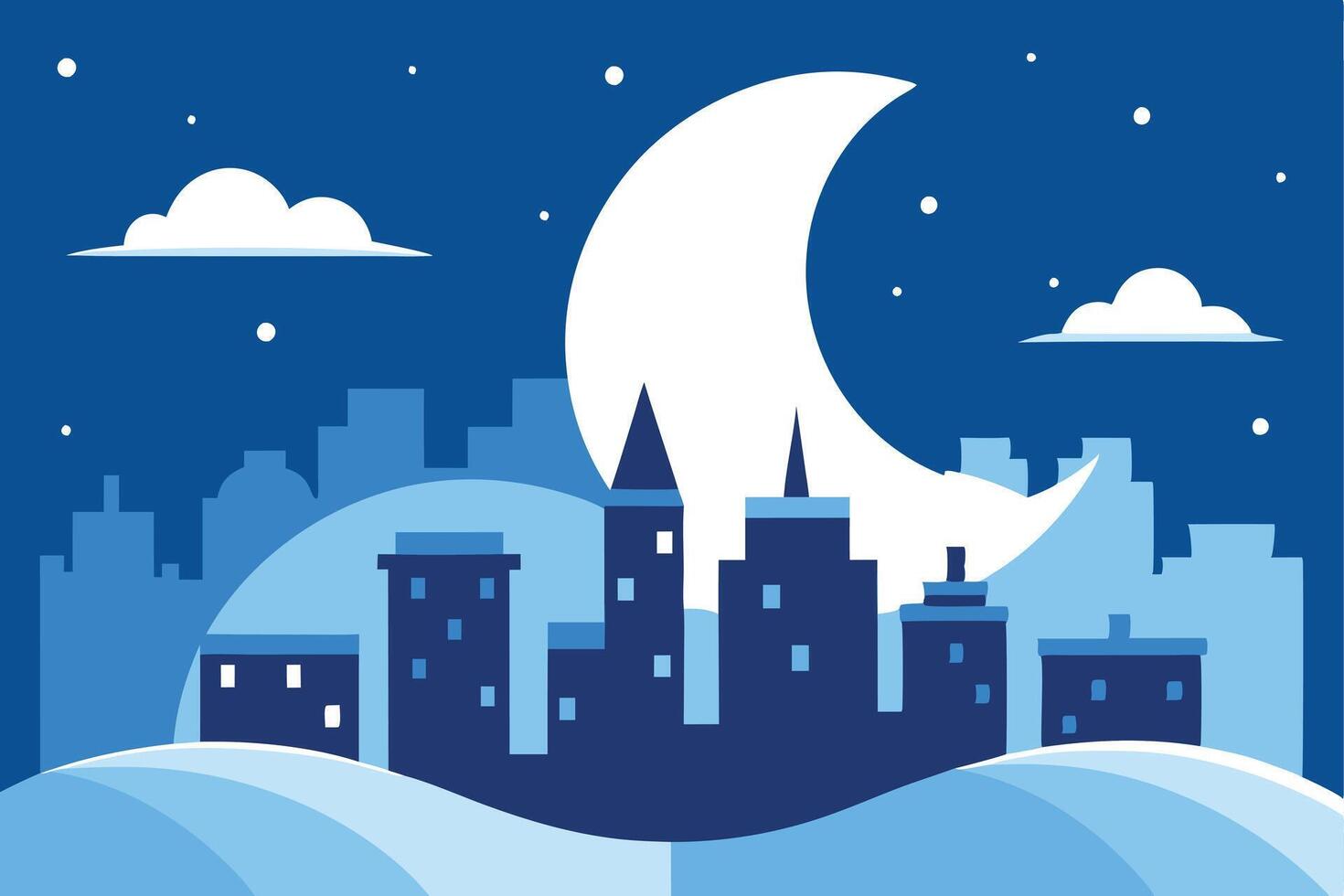 Snow-Covered Cityscape at Night vector