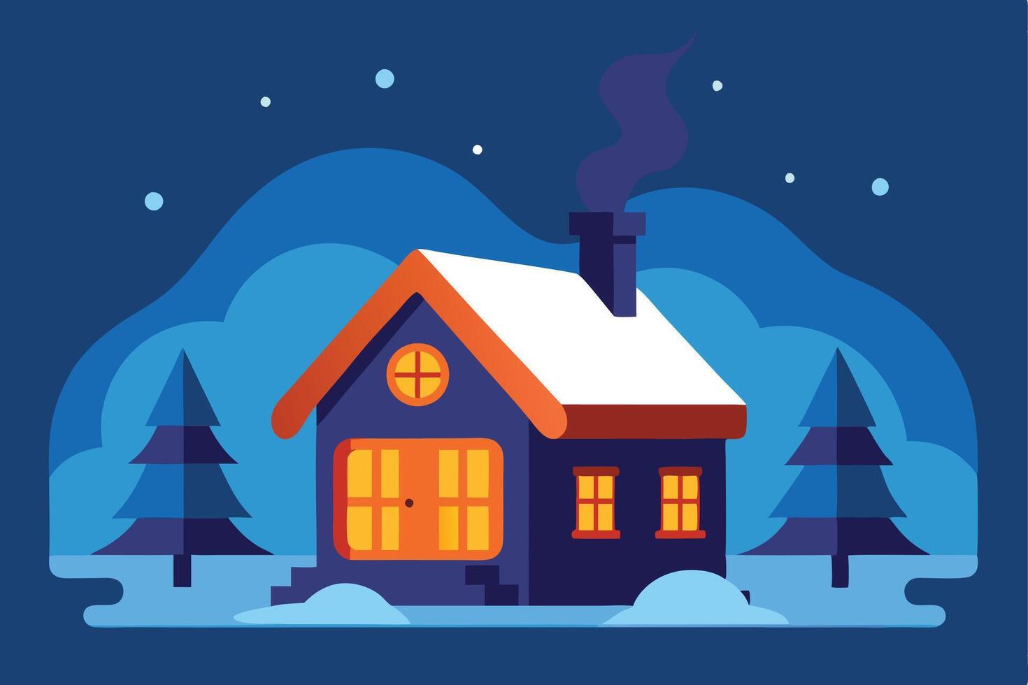 Winter Cabin in Snowy Woods vector