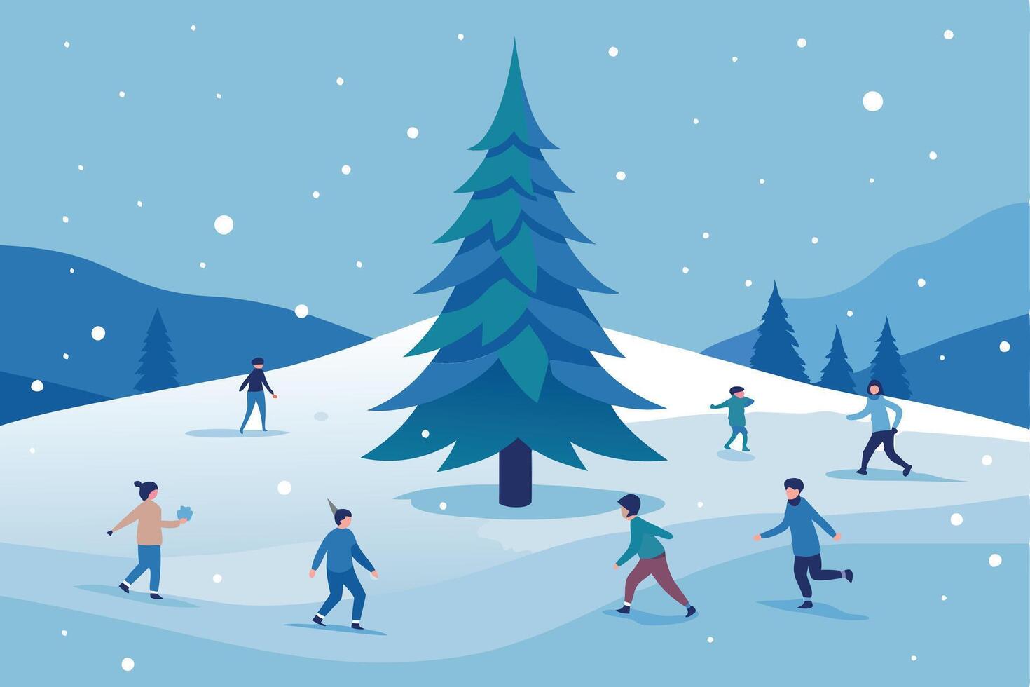 Kids Playing in Snow vector