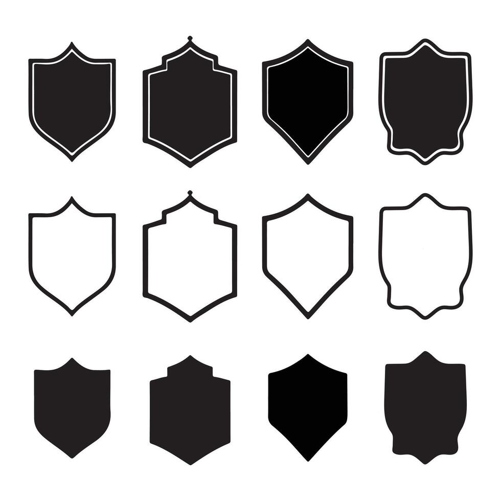 Shield icon set. Protect shield security line icons. Badge quality symbol, sign, logo or emblem. vector