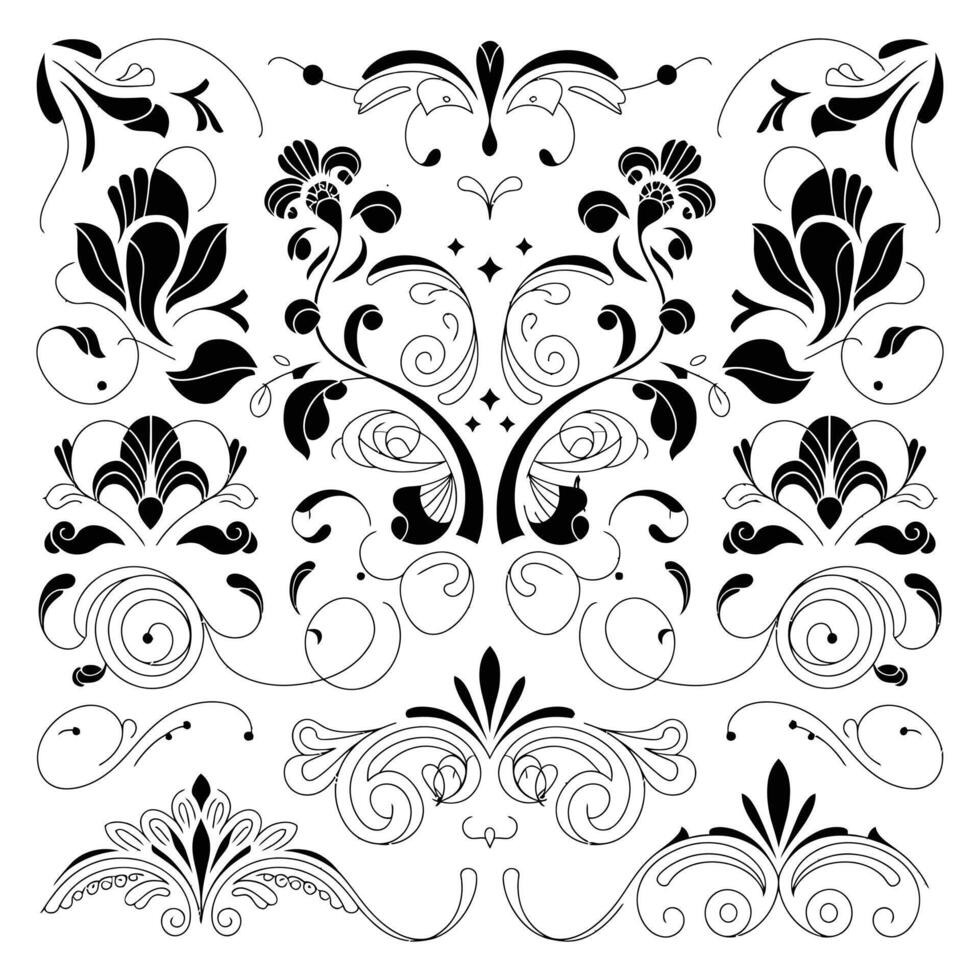 Detailed Black Ornamental Floral Patterns vector