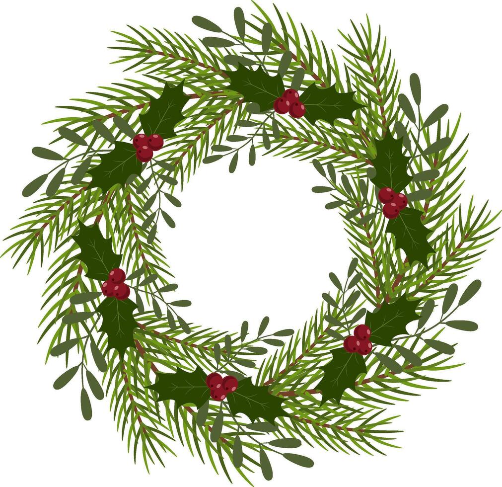 Christmas wreath with holly vector