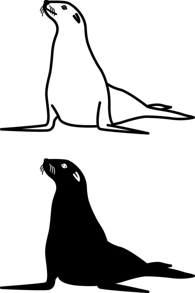 Seal Icons. Black and White Illustration. Predatory Mammal, Pinniped Seal. For Coloring Book Design. Animal Concept vector