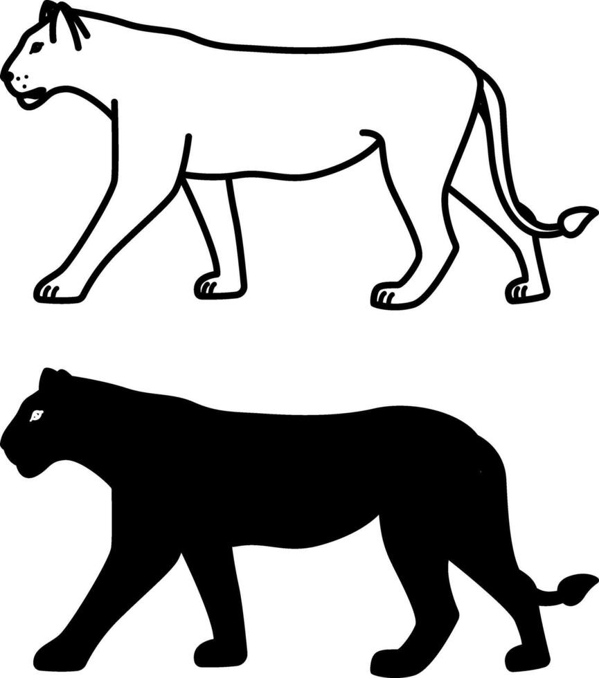Puma Icons. Black and White Illustrations. Carnivorous Mammal, Wild Cat. For Coloring Book Design. Animal Concept vector