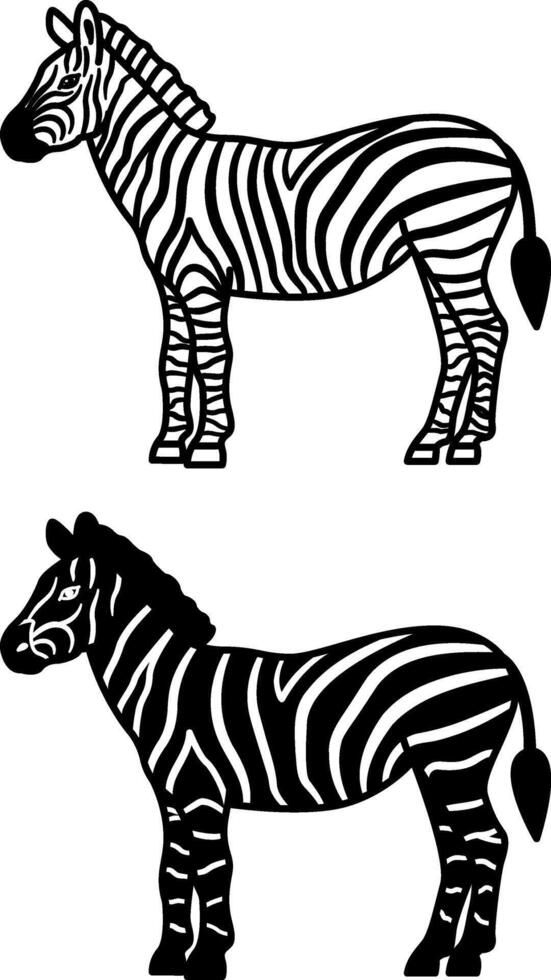 Zebra Icons. Black and White Illustration. Mammal, Striped Horse. For Coloring Book Design. Animal Concept vector