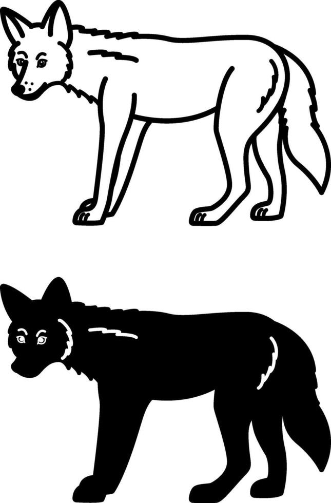 Coyote Icons. Black and White Illustration. Predatory Mammal, Prairie Wolf. For Coloring Book Design. Animal Concept vector