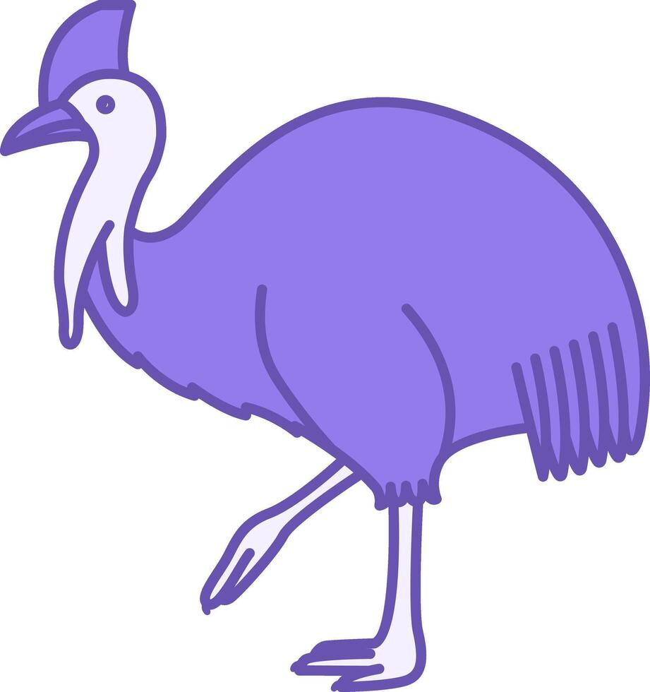 Colored Cassowary Icon. Illustration. Flightless Large Tropical Bird. Cassowary with Long Legs, Feathers, Beak, and Crest on Head. Animal Concept vector