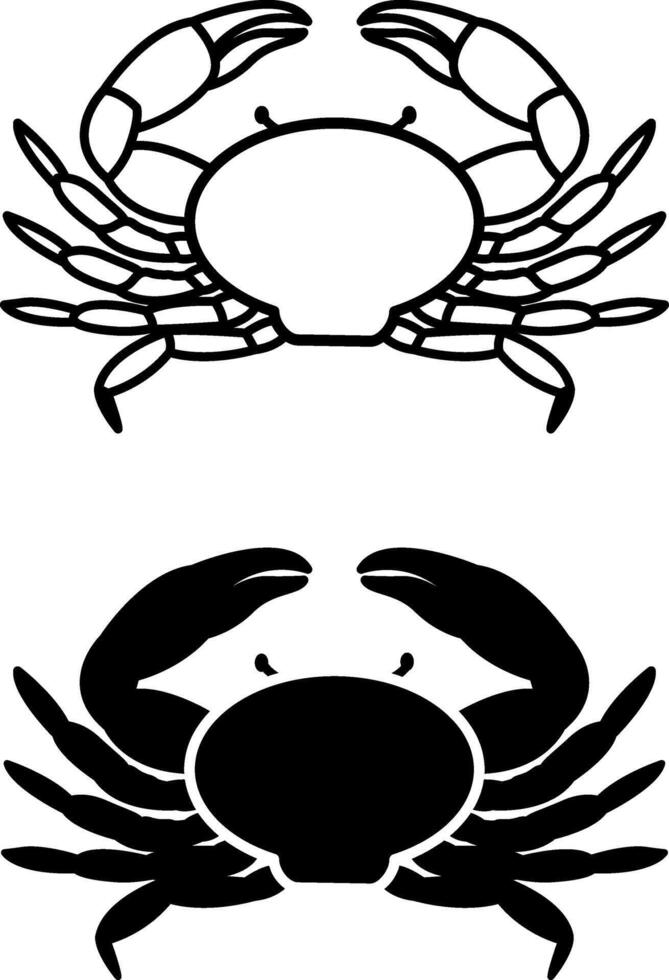 Crab Icons. Black and White Illustrations. Short-Tailed Crayfish with Shell and Limbs. For Coloring Book Design. Aquatic Animals Concept vector