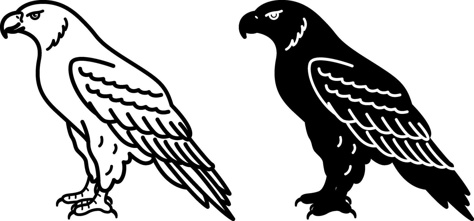 Eagle Icons. Black and White Illustrations. Bird of Prey. Symbol of Courage and Fearlessness. For Coloring Book Design. Animals Concept vector