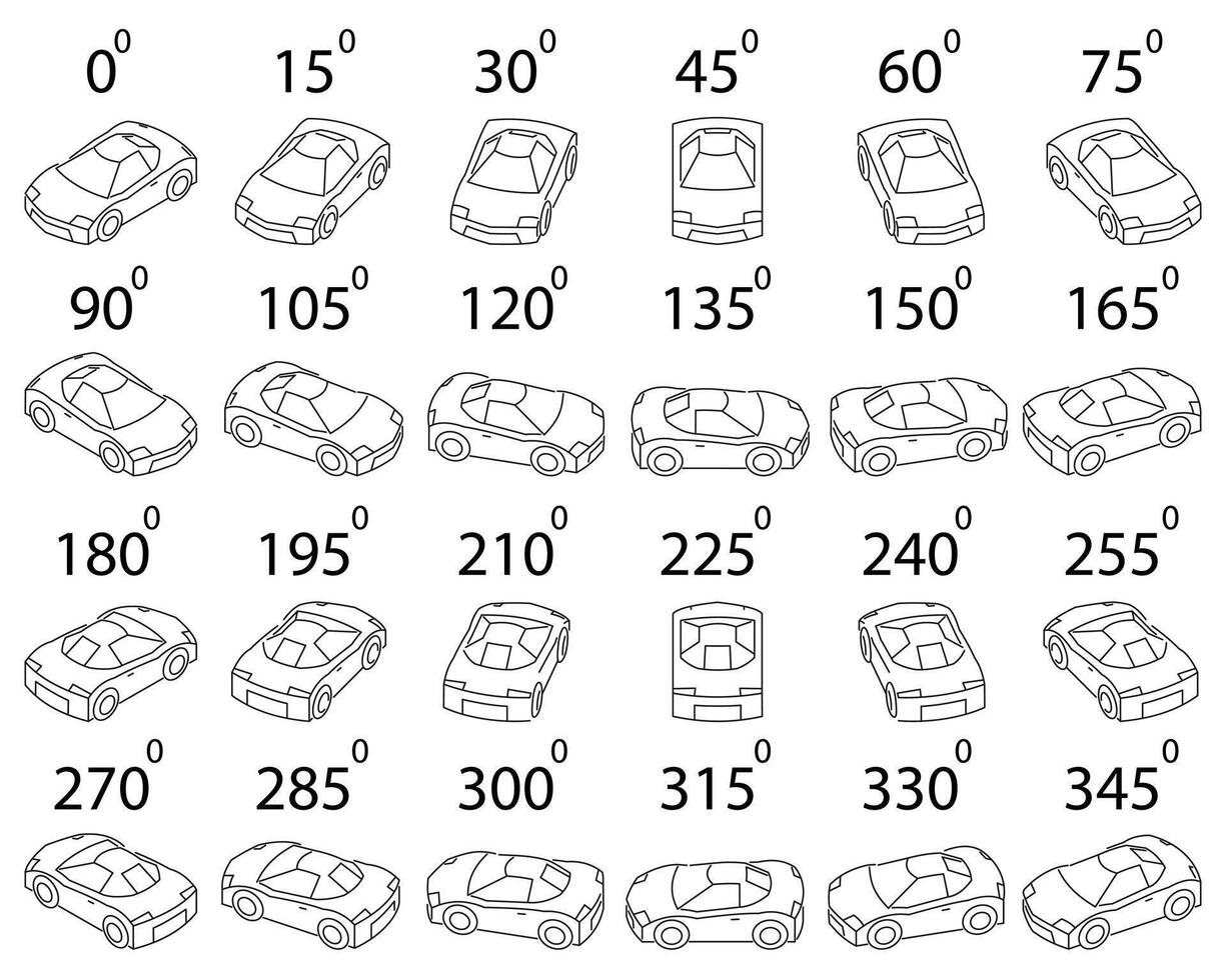 A set of 24 luxury cars from different angles. vector