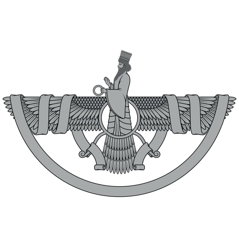 Zoroastrian winged solar disk with ribbon vector