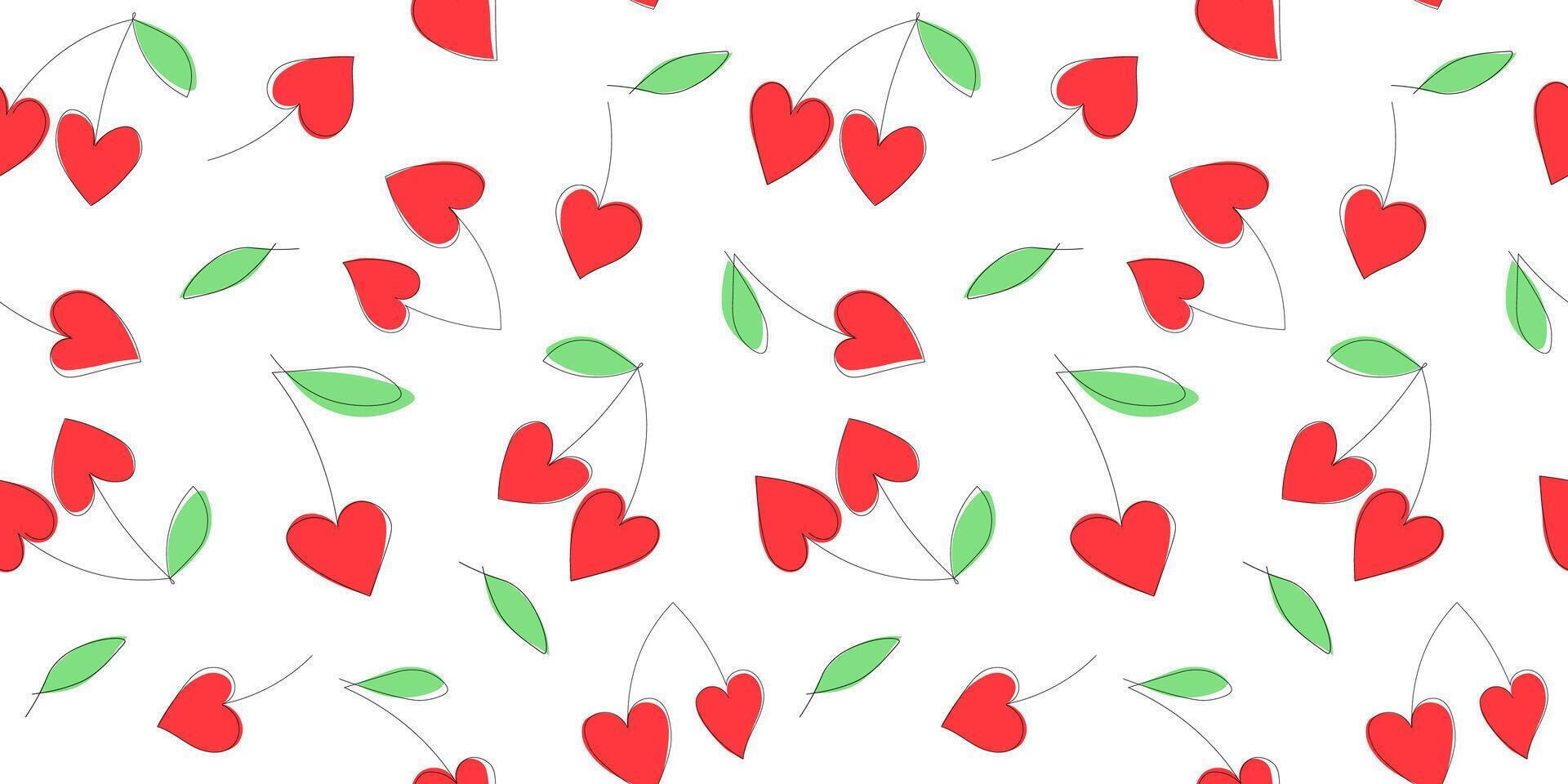Seamless pattern with abstract line silhouettes of cherries in the shape of a heart. Berry print. vector