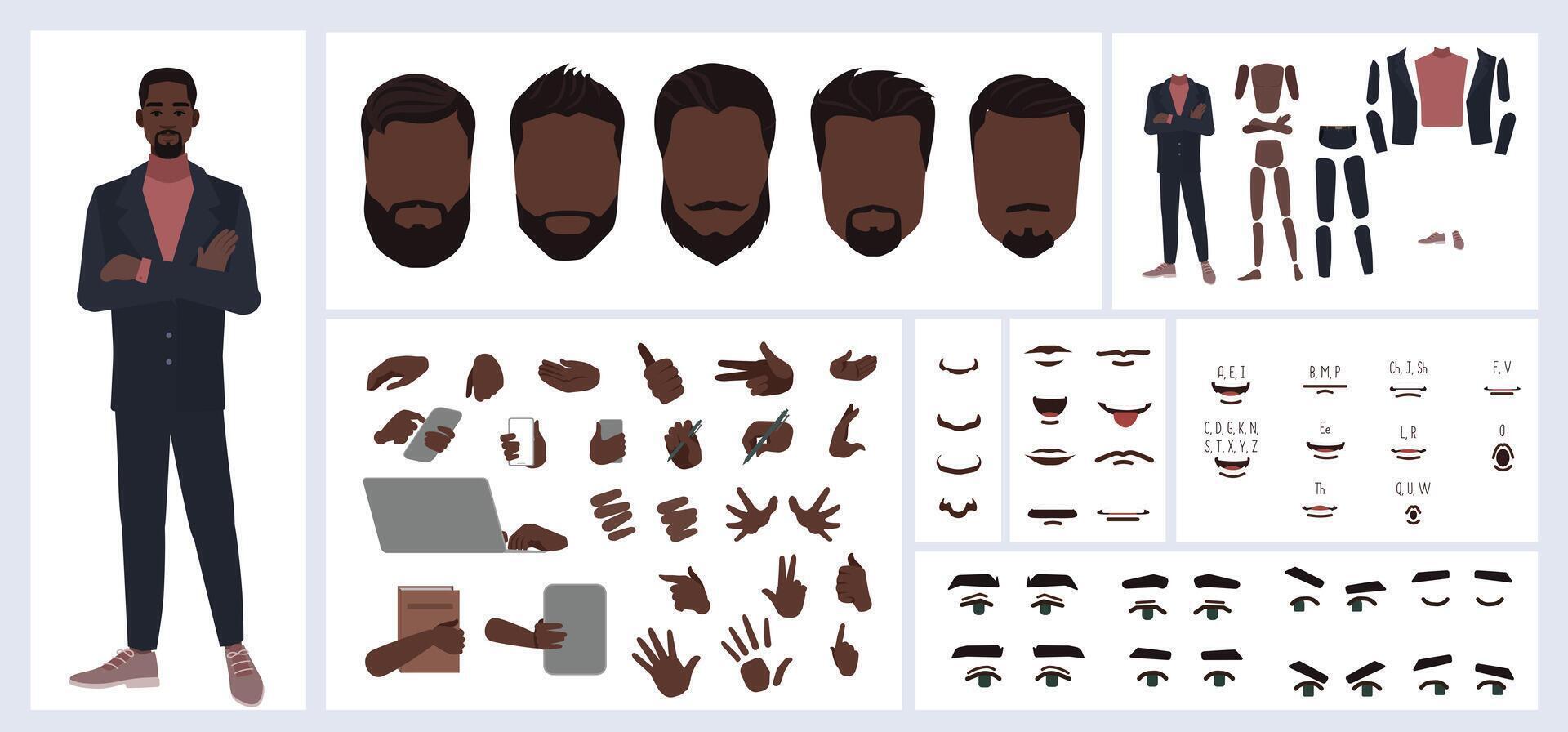 Brown skin business man constructor for animation vector