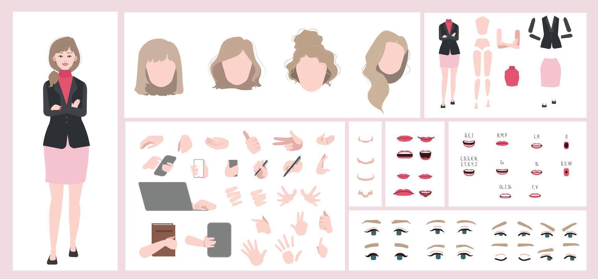 Blonde girl business woman constructor for animation. vector
