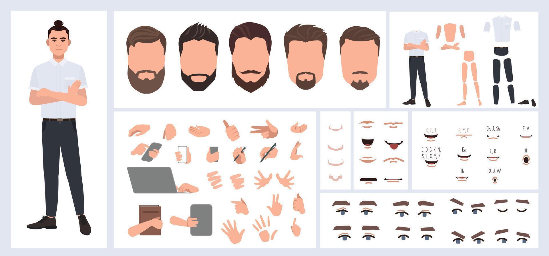 Black haired business man constructor for animation vector