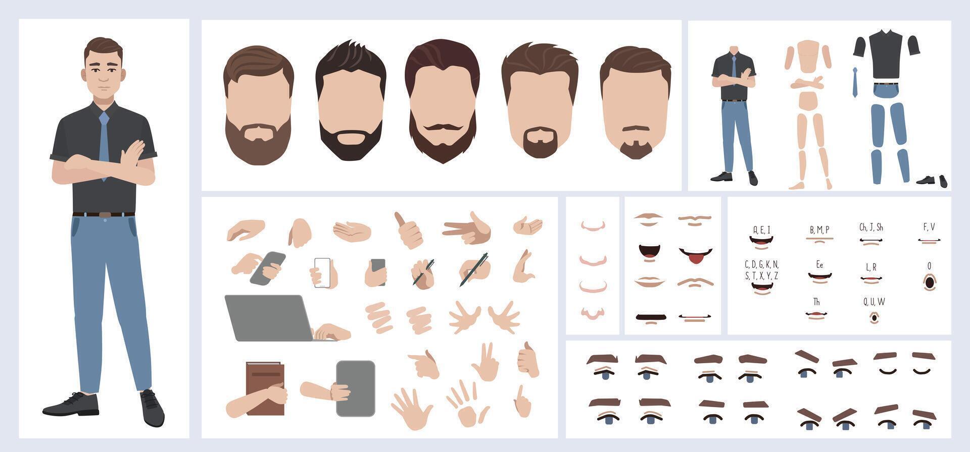 Brown haired business man constructor for animation vector