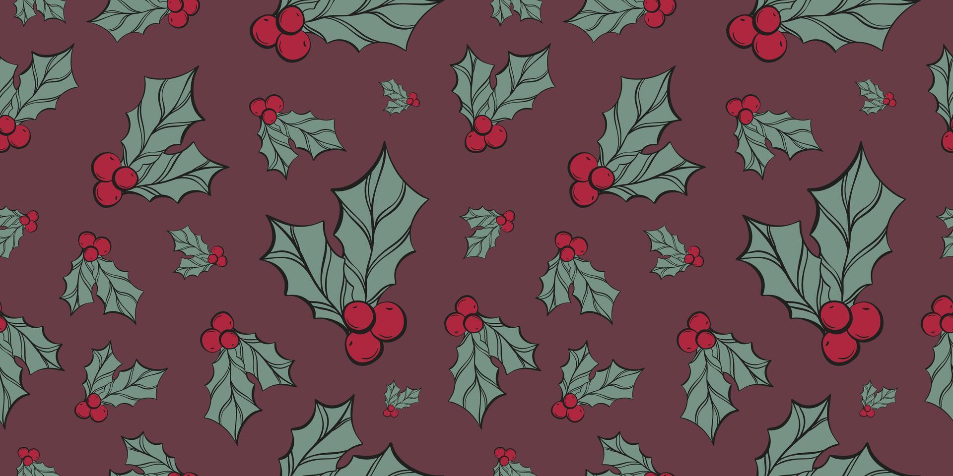 Seamless pattern with hand drawn christmas leaves and branches. Perfect for xmas or new year wallpaper, wrapping paper, web sites, background, social media, blog, presentation and greeting cards. vector