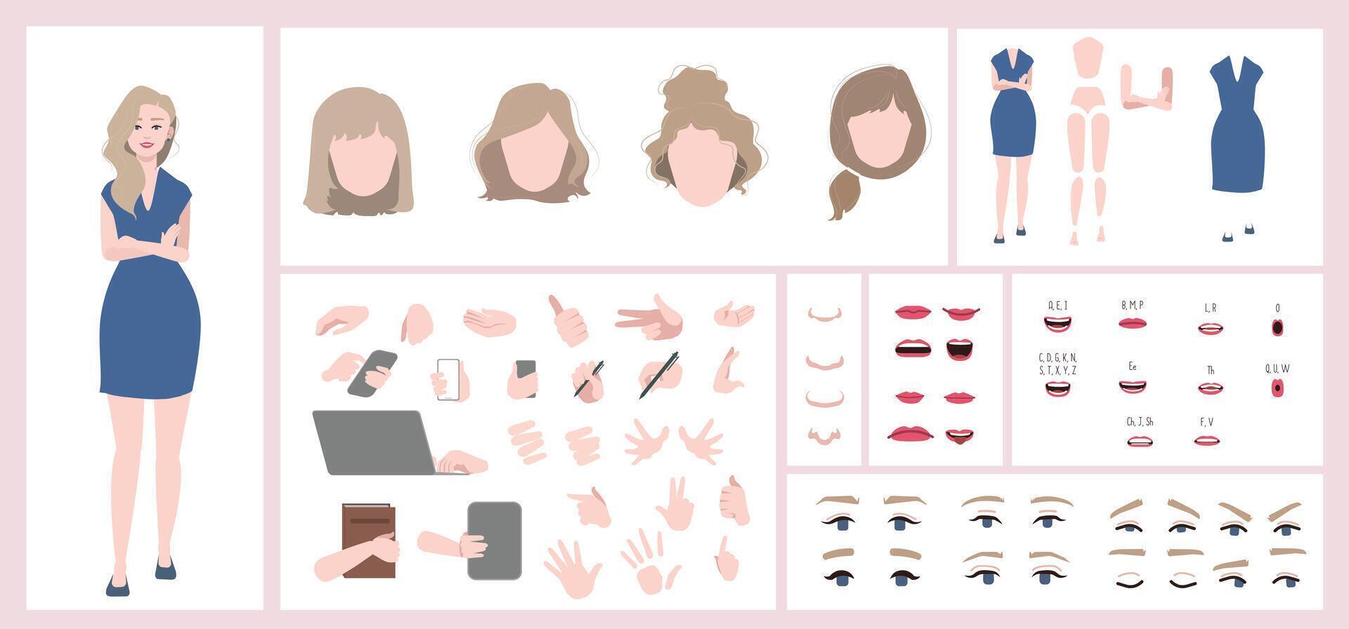 Blonde business woman constructor for animation. vector