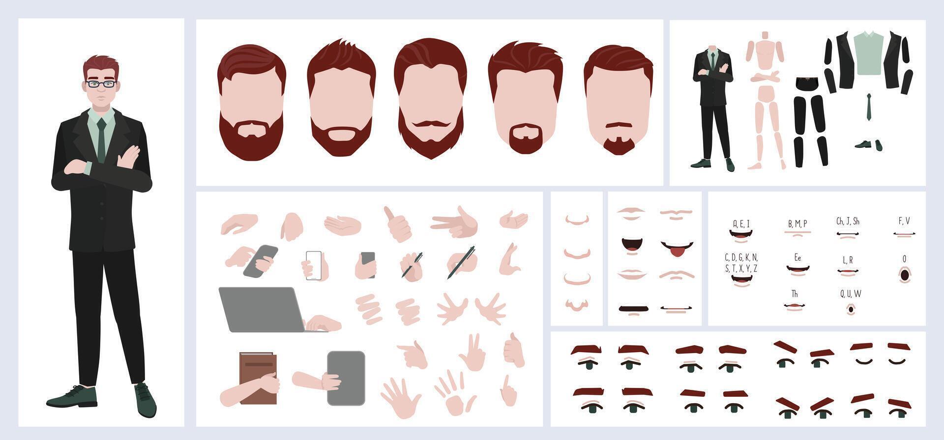 Red haired business man constructor for animation vector