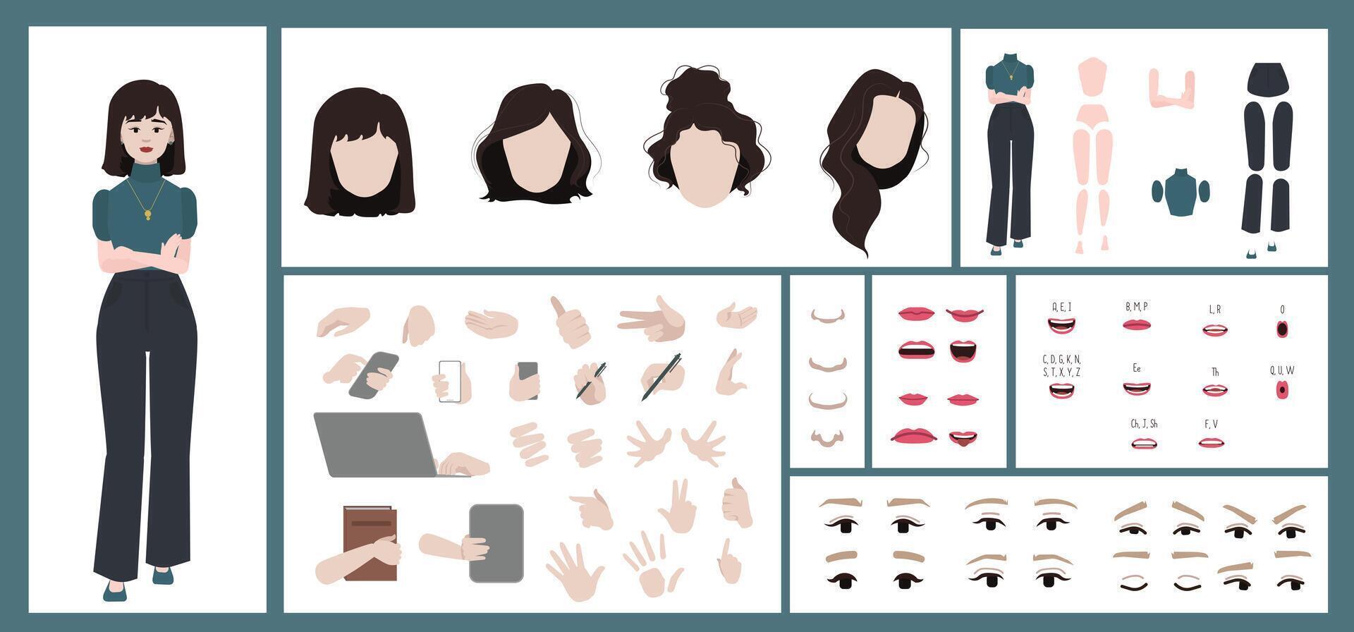 Asian business woman constructor for animation. vector