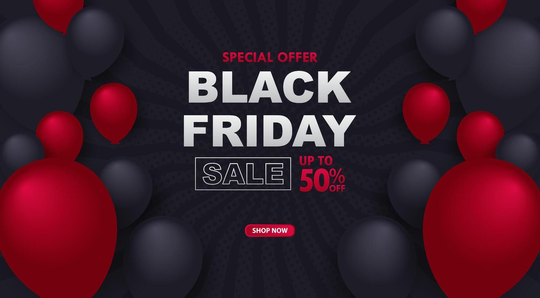black friday sale banner with red balloons vector