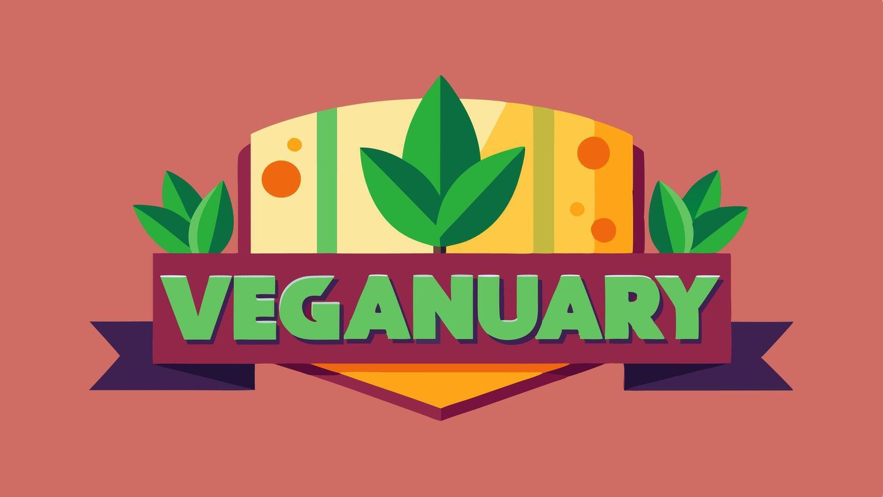 Veganuary logo with green leaves and ribbon vector