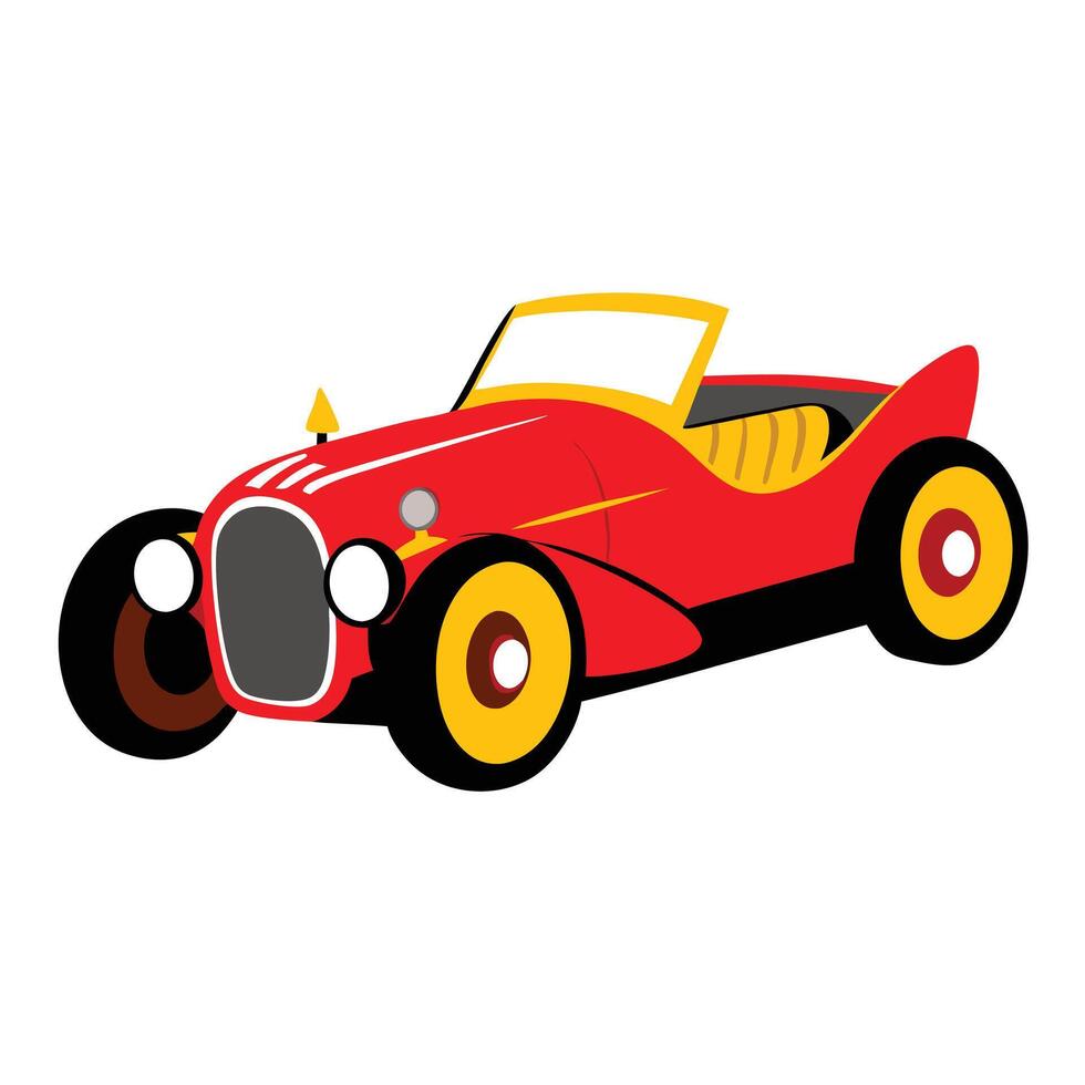 An old red car with yellow trim on a white background vector