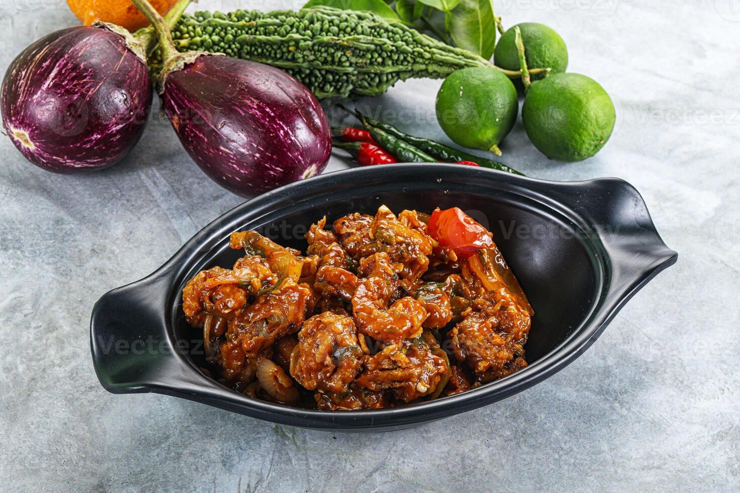 Asian cuisine - prawn in chili sauce photo