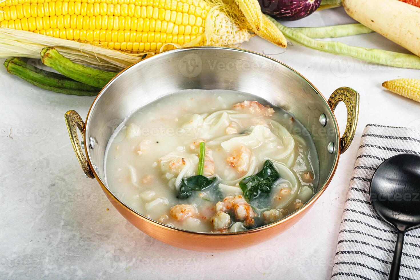 Soup with prawn and noodle photo