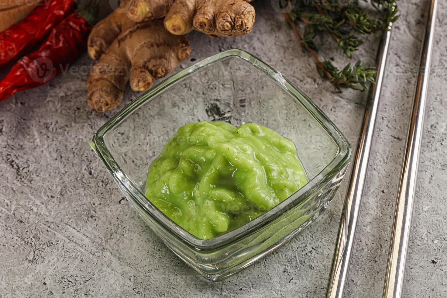 Green organic asian Wasabi seasoning photo