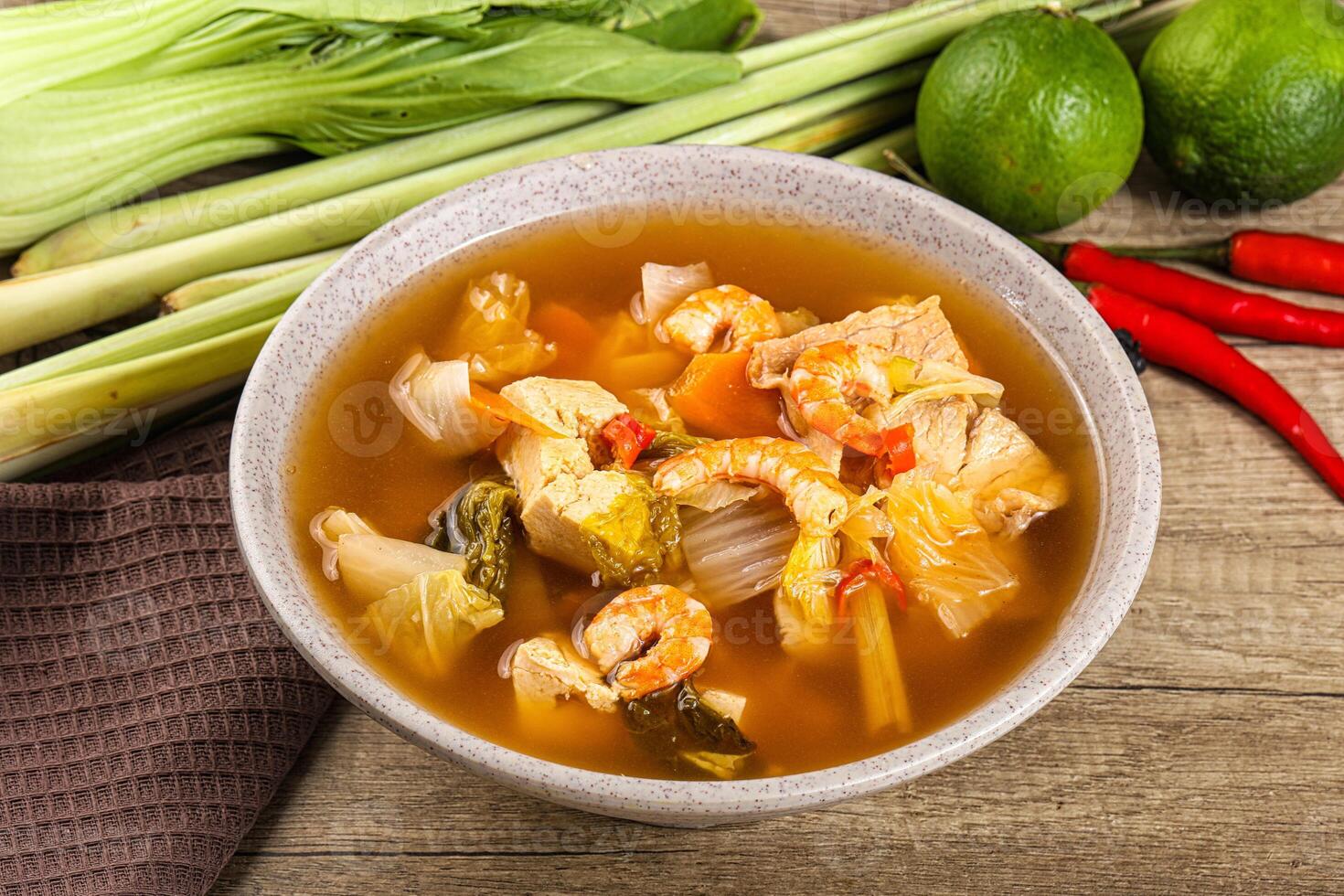 Korean kimchi soup with seafood photo