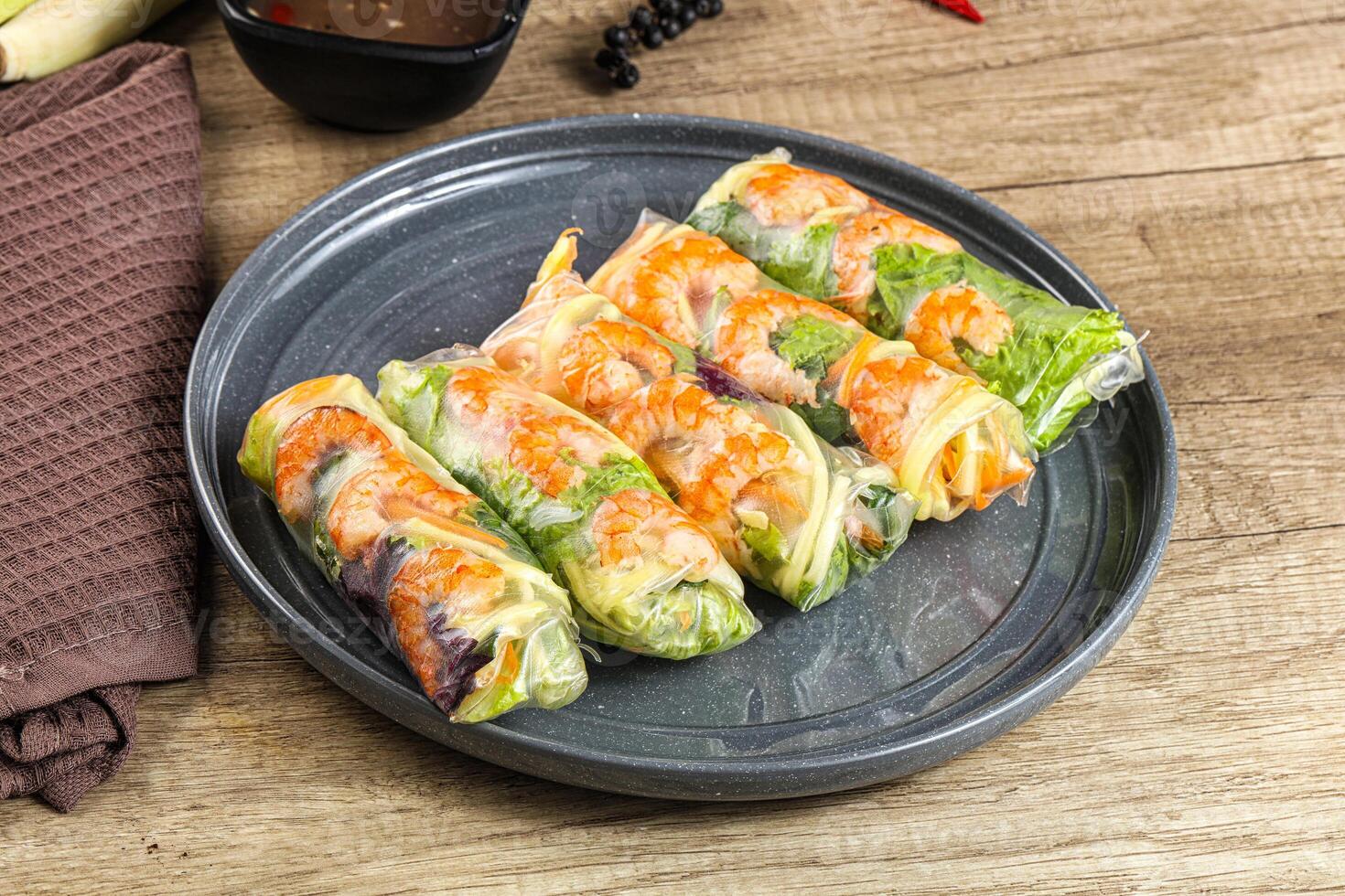 Vietnamese spring roll with prawn and mango photo