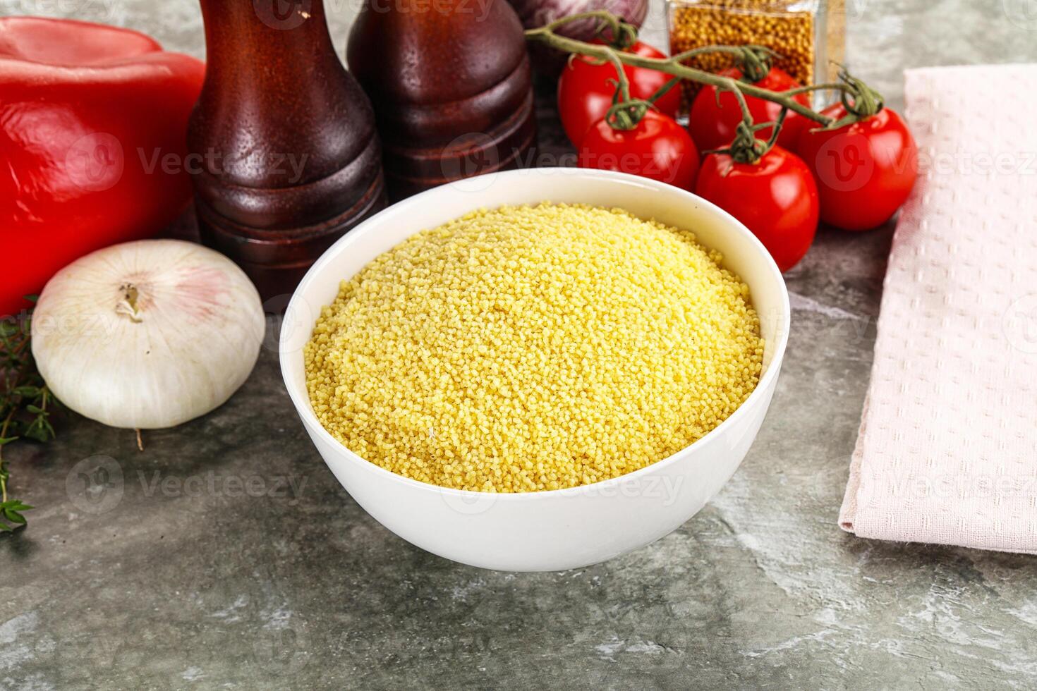 Raw dry wheat couscous grain photo