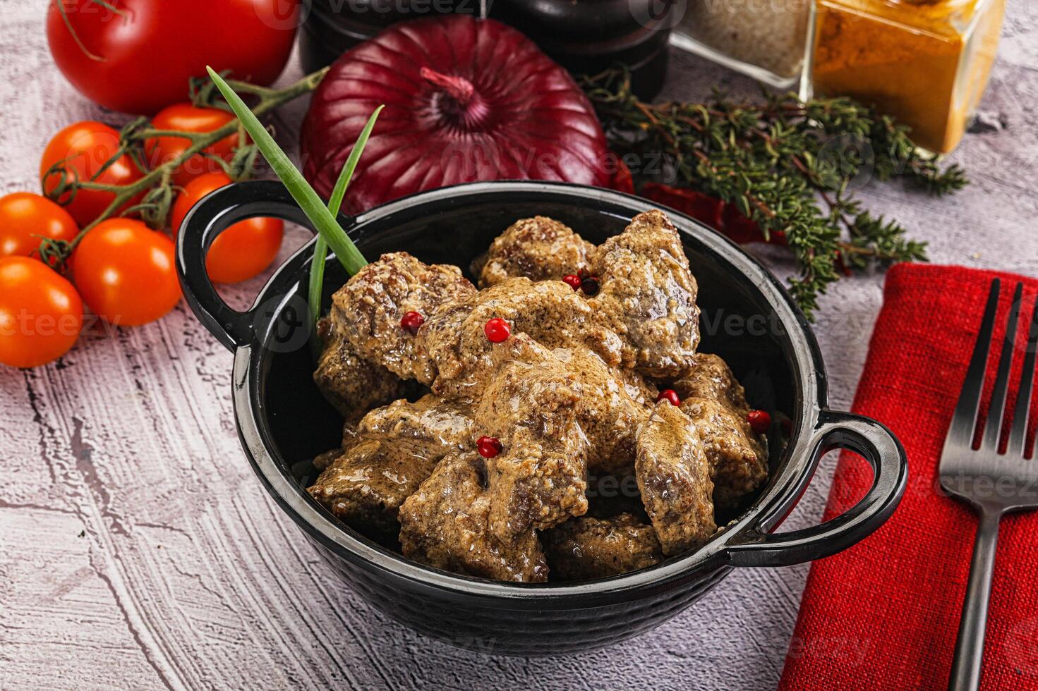 Beef liver with cream sauce photo