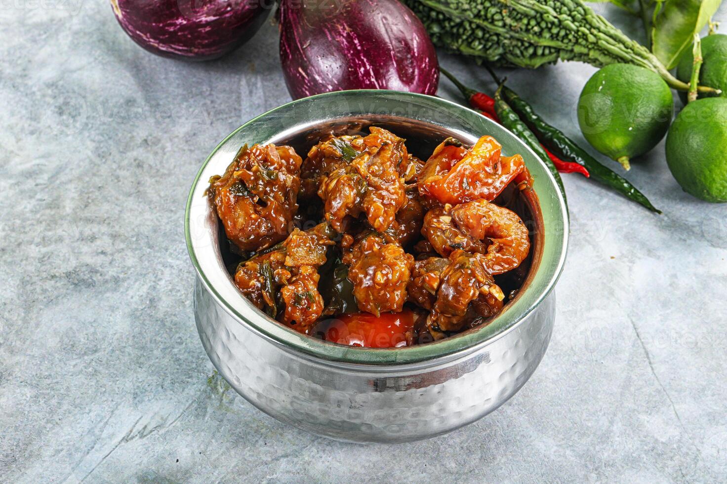 Asian cuisine - prawn in chili sauce photo