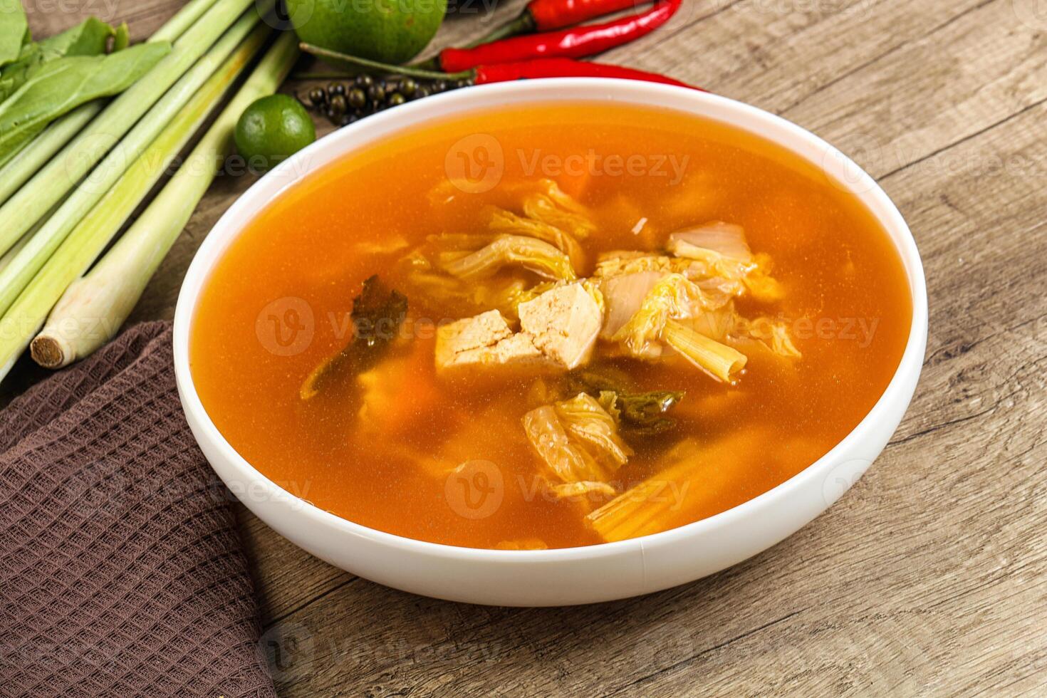 Korean kimchi soup with seafood photo