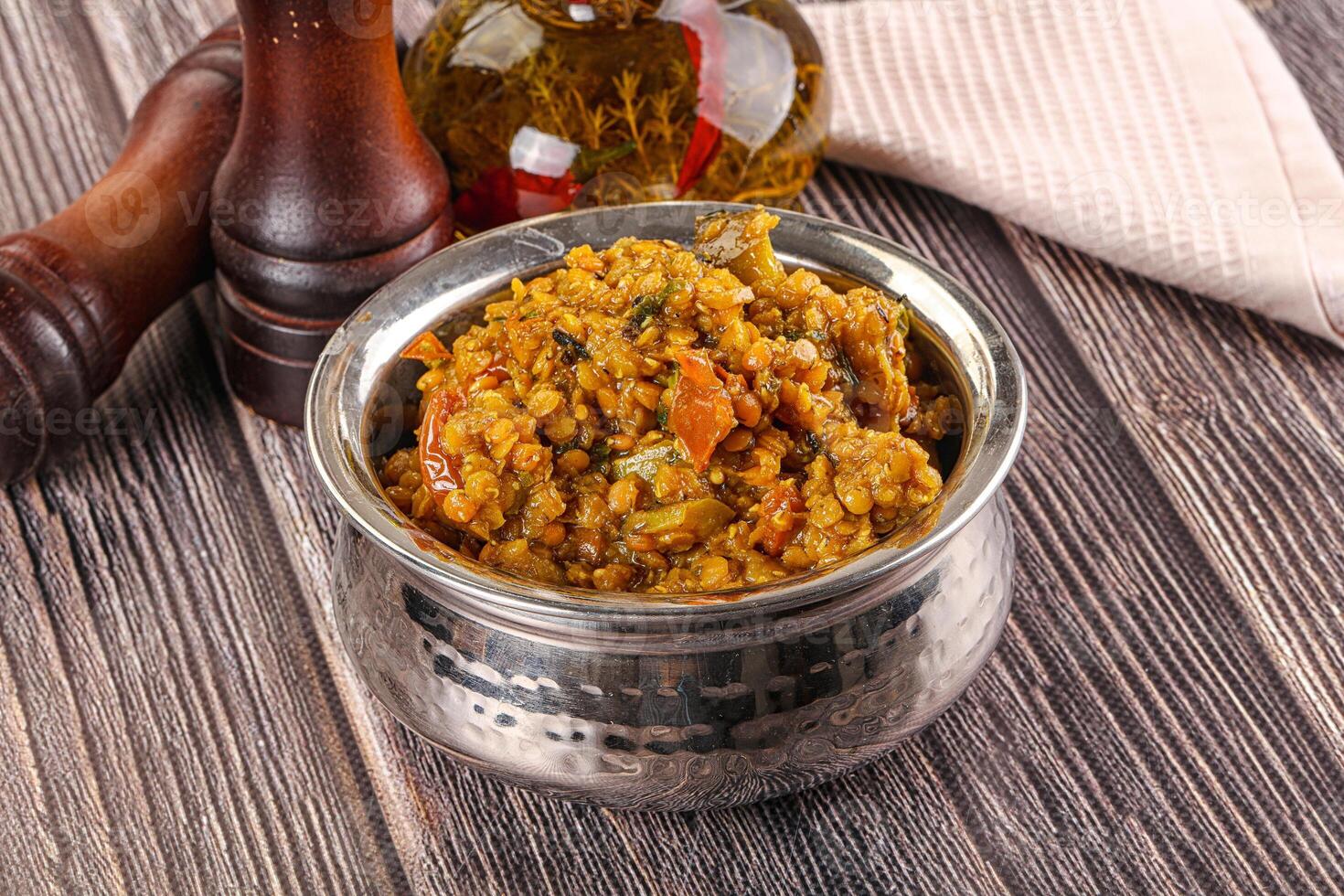 Vegan garnish - lentil with vegetables photo
