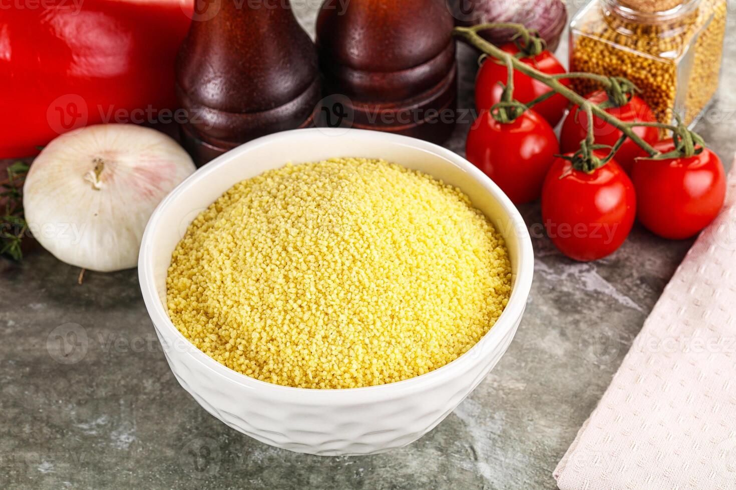 Raw dry wheat couscous grain photo