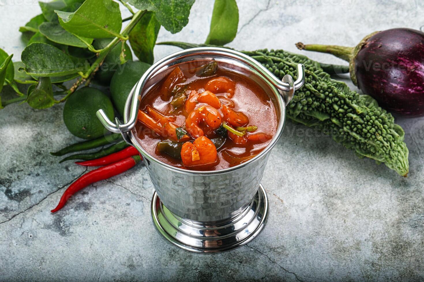 Thai red curry with prawn photo