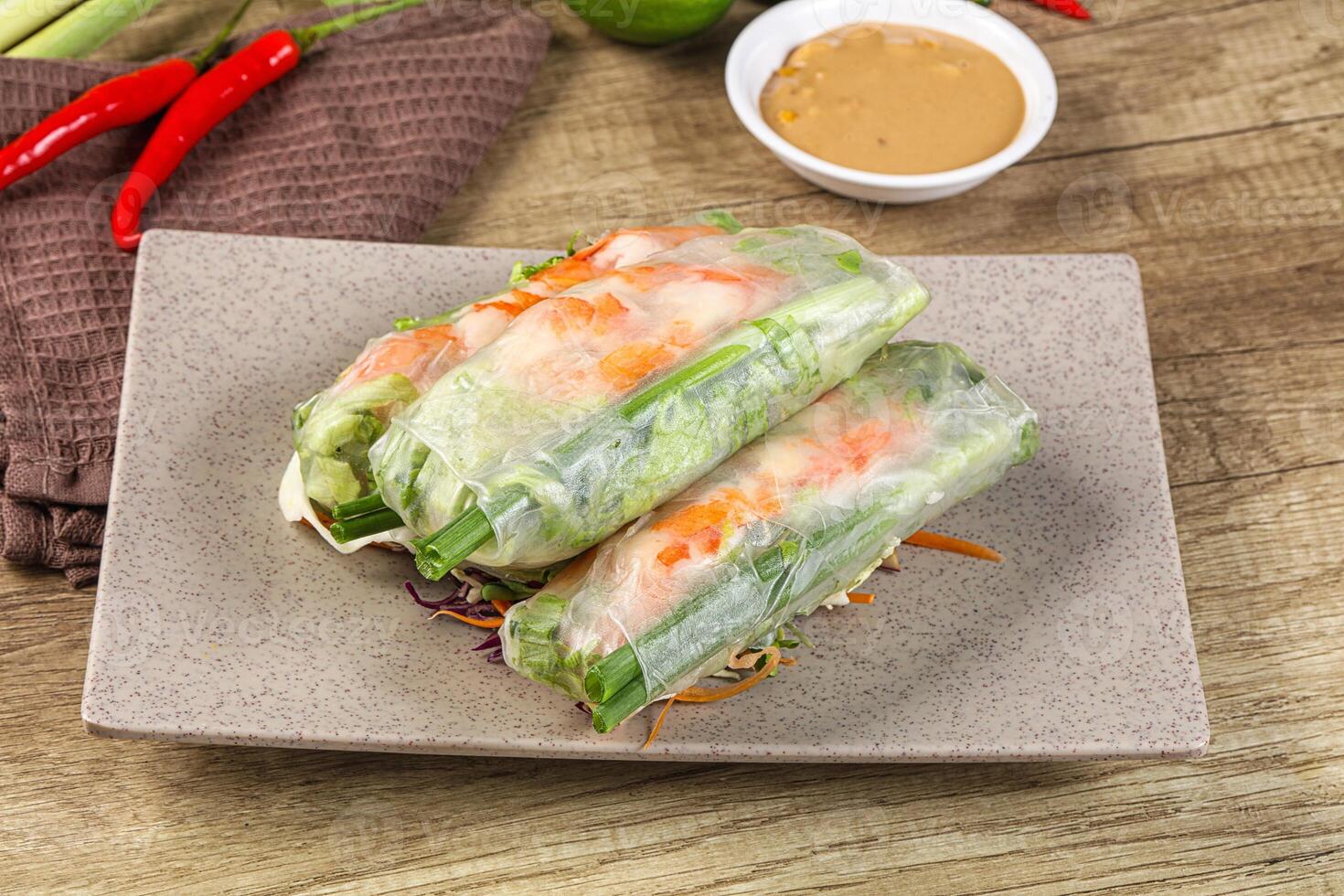 Vietnamese spring roll with prawn and salad photo
