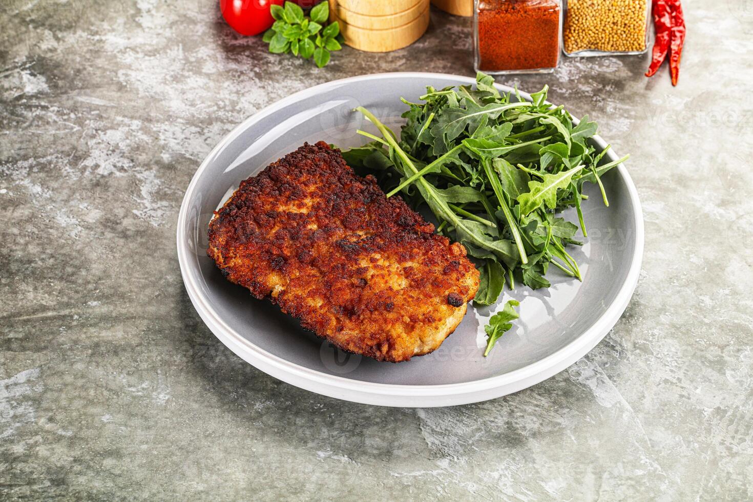 Tasty roasted breaded meat schnitzel photo