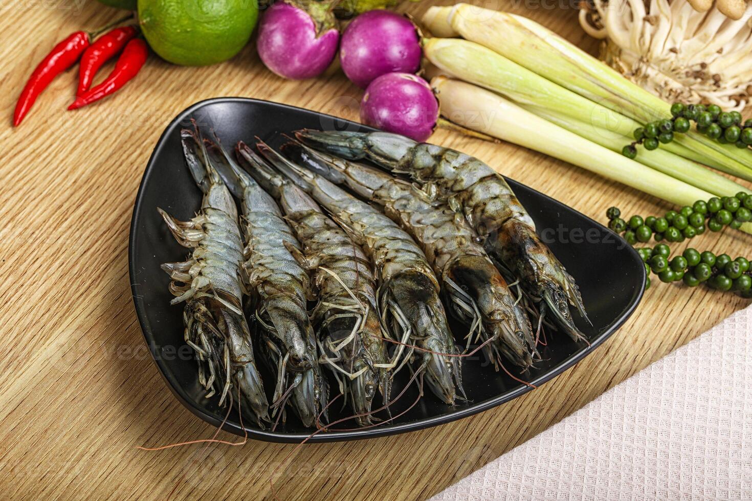 Fresh raw uncooked tiger prawn photo