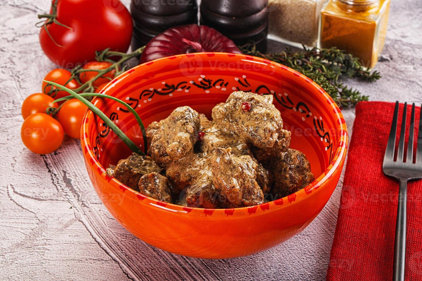 Beef liver with cream sauce photo