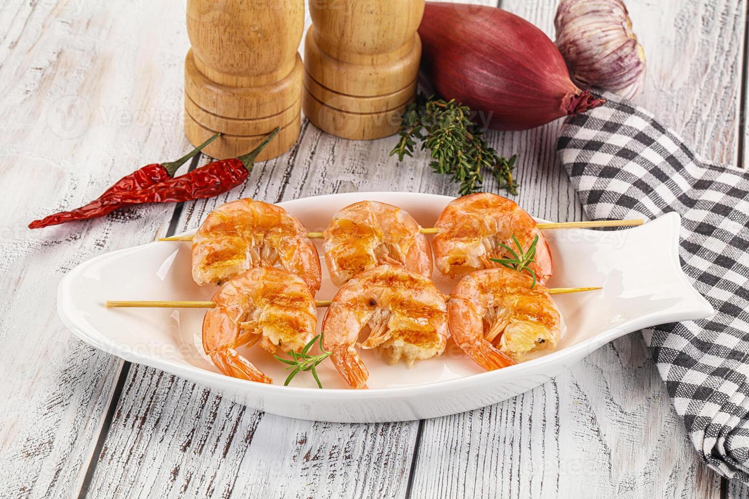 Grilled king prawn skewer snack photo