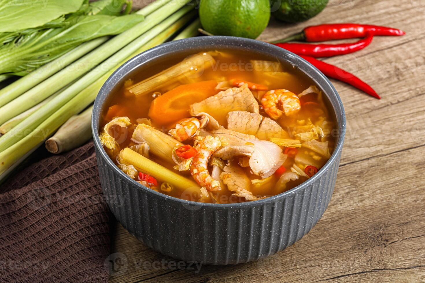 Korean kimchi soup with seafood photo