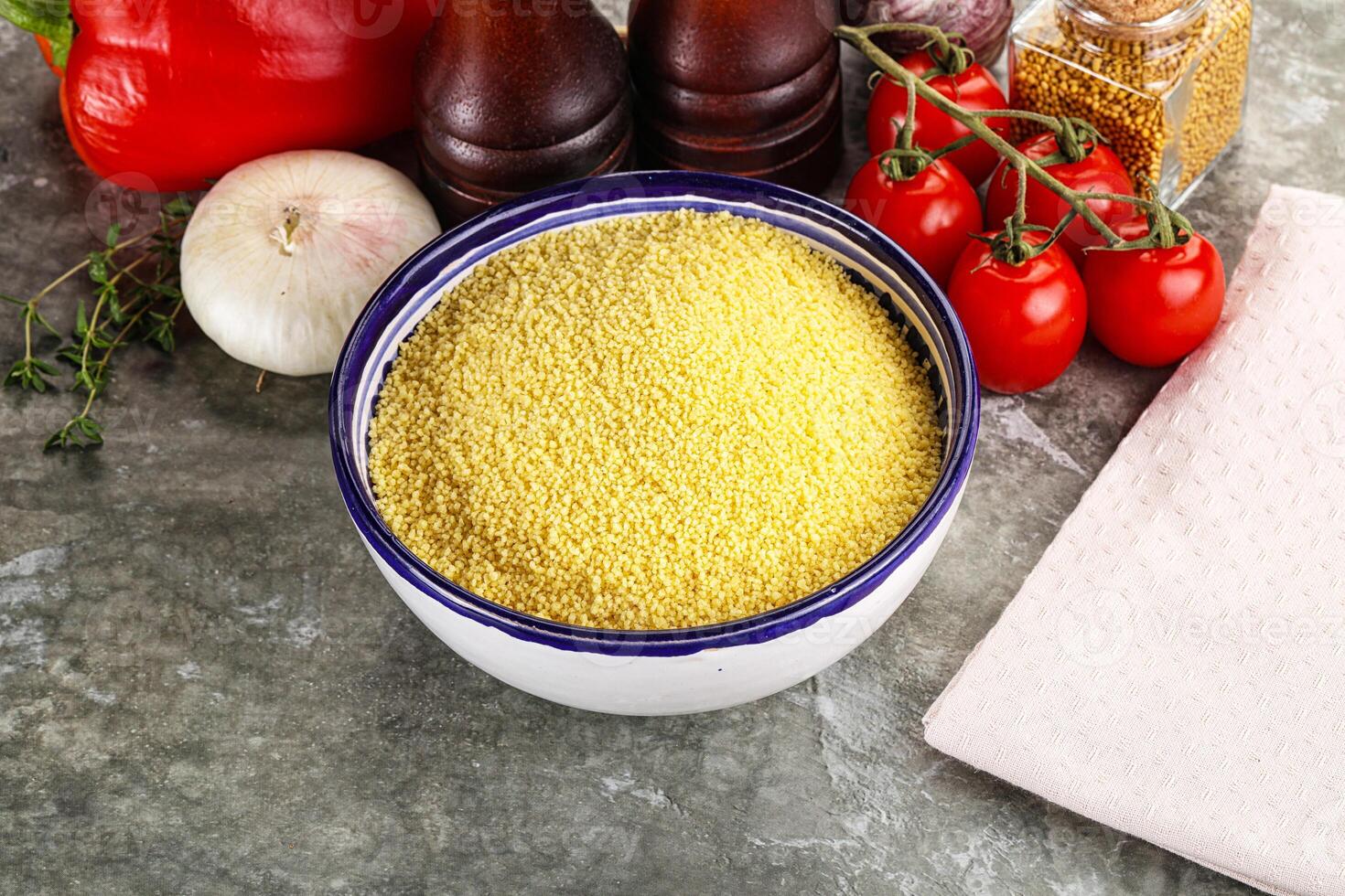 Raw dry wheat couscous grain photo